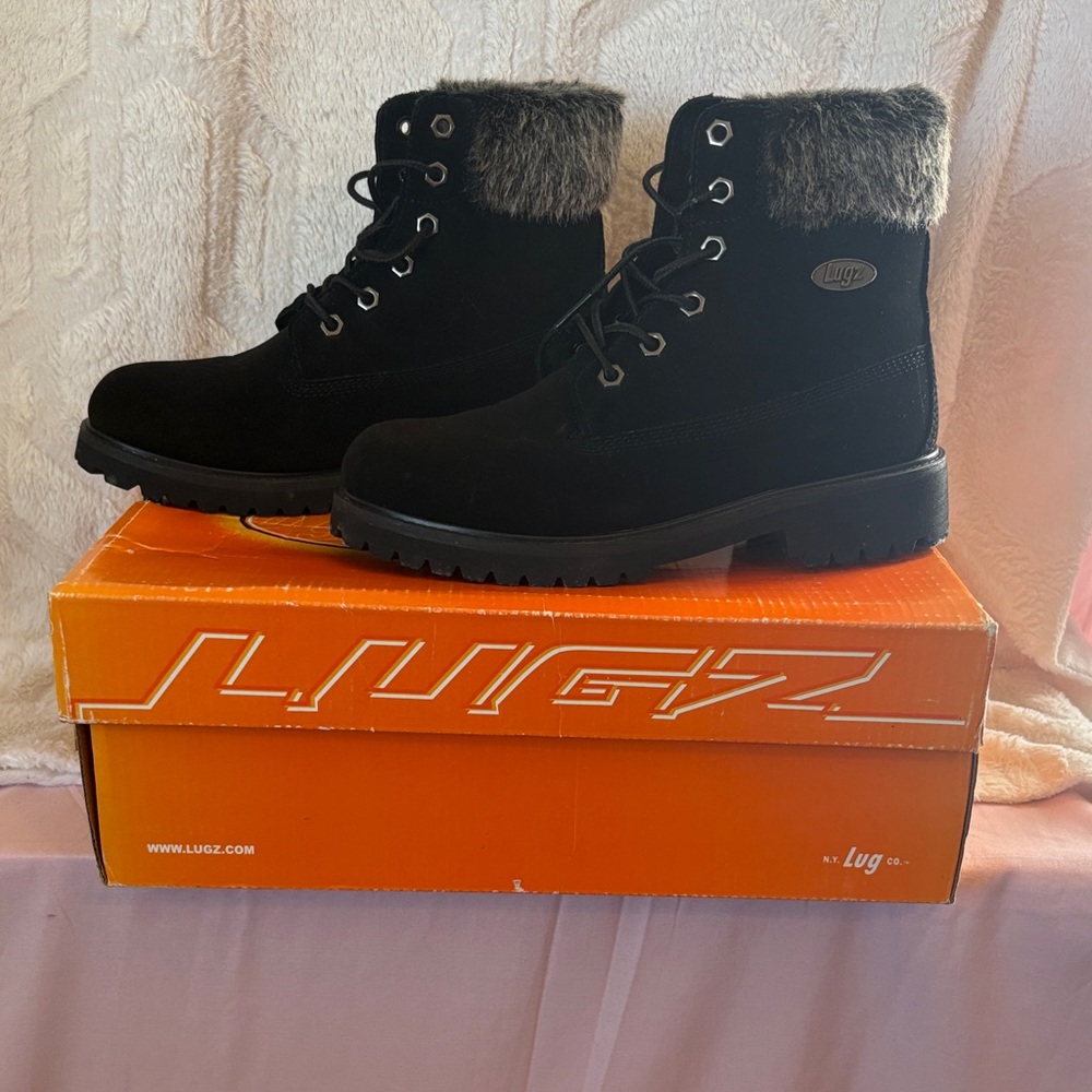 Lugz Women's Black Combat Boots with Faux Fur